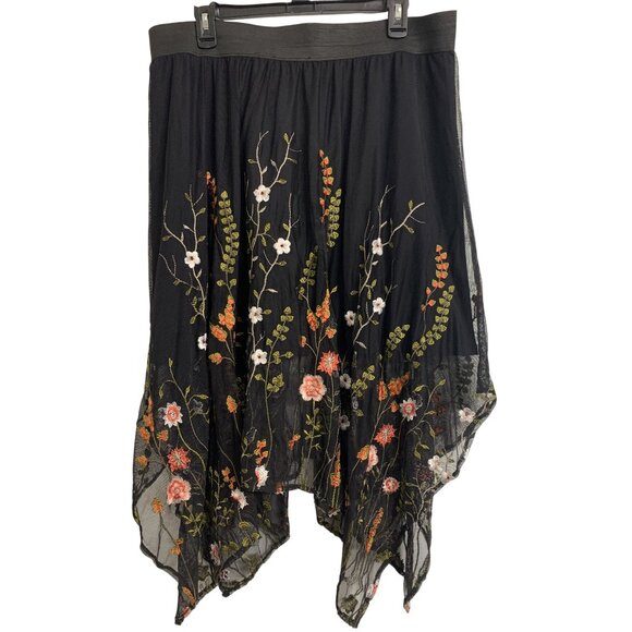 INC XL Sheer Floral Embroidered Shark Hem  Whimsigoth Midi Skirt Grunge - Picture 3 of 9